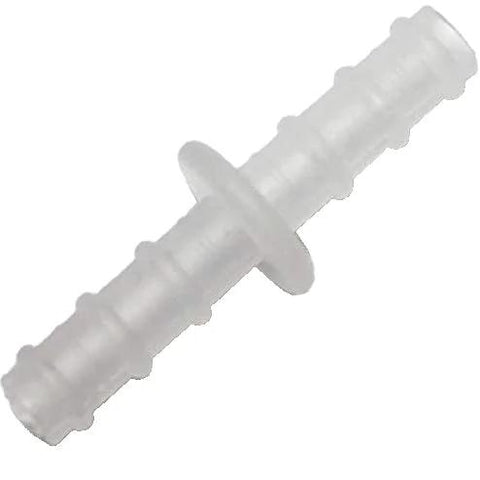 Clear plastic oxygen tubing straight connector with barbed ends