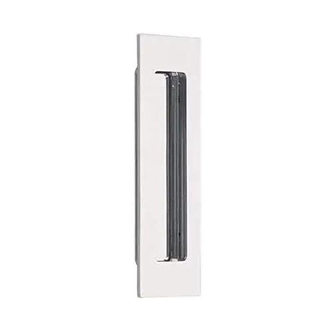 Front view of Emtek Modern Rectangular Flush Pull Satin Brass Door Hardware 1-3/4 Inch by 4 Inch, for interior doors.