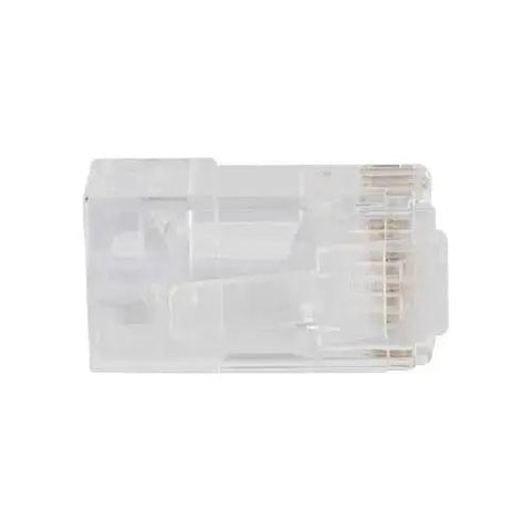Clear view of modular data plug for CAT6A and thicker CAT6 cables, part of the No Fuss Fast Pass Thru Install Ethernet Connector Kit, 50 Pack.