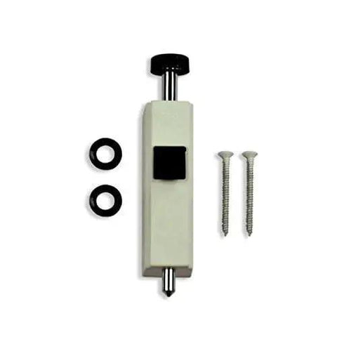 Auxiliary Security Lock Foot Latch for Gliding Patio Doors White 3-3/4 Inch Long 7/8 Inch Wide 1-5/8 Inch High with screws