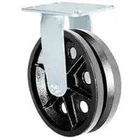 8 Inch V Groove Wheel For Heavy Duty Rigid Caster With Plate Four And A Half Inch By Six And A Quarter Inch 1400 Pound Load Capacity Per Wheel