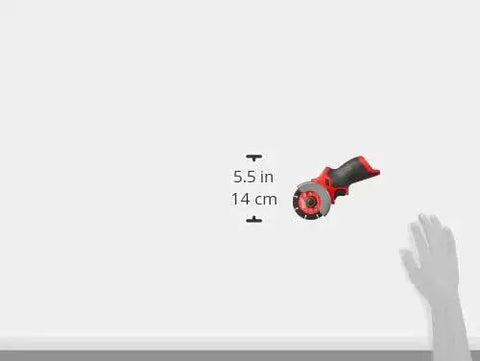 Compact 12V Cut Off Tool Bare Tool With Reversible Blade Rotation beside hand for scale, Powerstate brushless motor visible