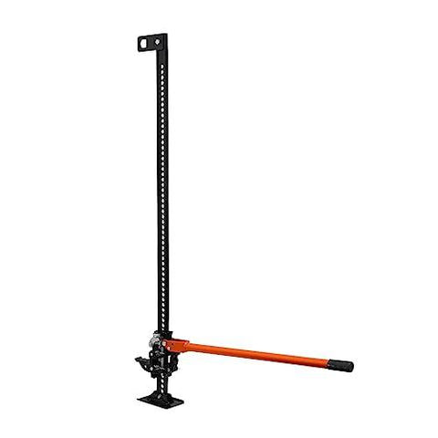 60 Inch Ratcheting Farm Jack 7000 Lb Capacity For Tractor Truck SUV Orange, side view showing orange handle and black base.