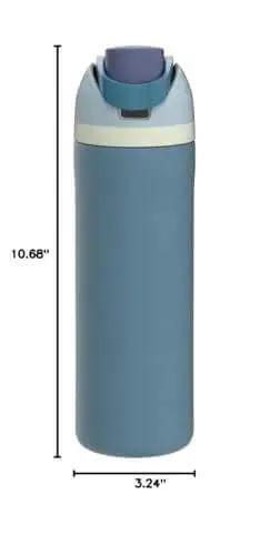 Front view of FreeSip Insulated Stainless Steel Water Bottle With Straw And Locking Push Button Lid BPA Free 24 Oz, Denim Color