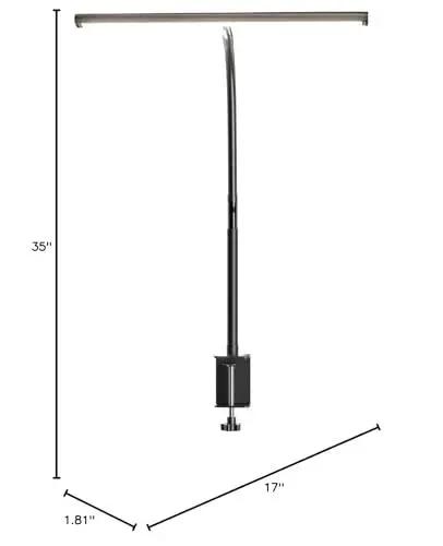 Dimmable LED Desk Lamp With Flexible Gooseneck And Clamp For Office And Home, 17-inch wide lamp, side view with measurements.
