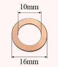 Copper Washer Sealing Ring M10 10mm Inner Diameter 16mm Outer Diameter 1.5mm, shown with dimensions.