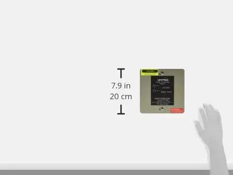 120/240V Panel Protector With No-Brainer 4-Mode Surge Protection in NEMA 1 Enclosure, shown with dimensions and hand for scale, Model 51120-1