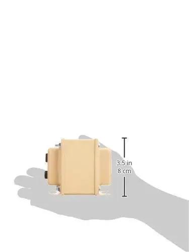 550W 120V To 100V Step Down Transformer For International Use Portable Travel Ready Compact 71 By 97 By 85 Millimeters With Internal Thermal Fuse Great For Running 100V Appliances Outside Japan And While Traveling shown on a human hand for size reference, in beige color.