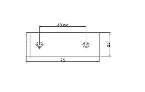Technical diagram of Rustic Forged Iron Corner Bracket For Barn Door In Matte Black Finish 75 Mm Square Decorative Bracket, dimensions shown.