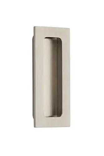 Emtek Modern Rectangular Flush Pull Handle 1-3/4 X 4 Inches Satin Nickel Finish suitable for cabinets and furniture.