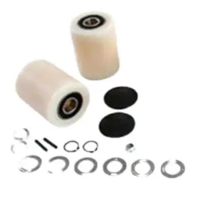 Premium Wheel Kit For Manual Pallet Jack H 2186 With White Nylon Wheels, Heavy Duty Replacement Parts shown with components