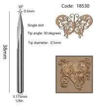 Image of the 5 Piece 30 Degree CNC Router Bit Set Pro Grade With 0.5mm Tip For Engraving In Wood MDF Plywood And Metal Multi Material Carving, showcasing the detailed carving design created by the bit.