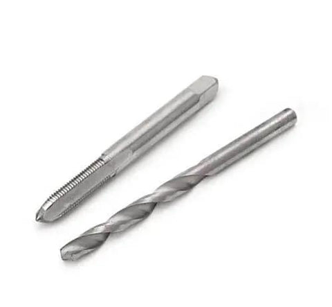 Drill bit and tap from 15 Piece M9 x 1.25 Thread Repair Insert Set For Auto And Engine Repair, 13.5mm Inserts, Includes Drill Bit, Tap, And Insertion Tool