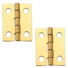 Solid Brass Miniature Medium Hinge Three Quarters Inch Long By One Inch Open With Screws Two Pair Pack for Small Boxes