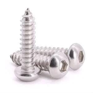 Stainless Steel M6 x 50mm Button Head Socket Cap Screws 25 Pack, 304 Grade 18-8, full thread, self tapping, hex drive visible.