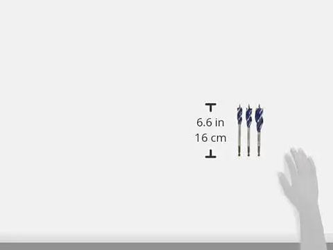 Fast Wood Drill Bit Set For Quarter Inch Quick Change Chucks With Tri Flute Design shown with size comparison to a hand