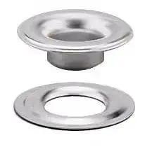 Five Eighth Inch Sheet Metal Grommet And Nickel Plated Washer Set, heavy duty rugged industrial hardware for tough projects, close-up view