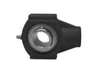 1-3/16 in Stainless Steel Set-Screw Hanger Block with Black Thermoplastic Mount and S-S Lock, front view.
