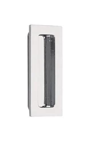 Emtek Modern Rectangular Flush Pull Handle In Polished Chrome Finish, 1.75 Inch By 4 Inch, shown from a side angle