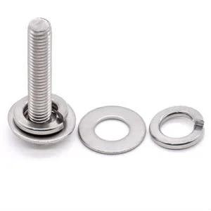 M8 bolt with flat washer and lock washer, stainless steel 304/18-8 plain finish