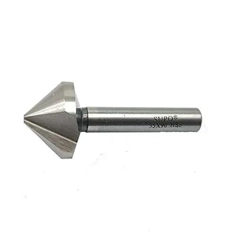 35mm 90 Degree Chamfer Drill End Mill Cutter HSS Straight Shank Pro Grade Deburring and Countersink Tool with Three Edge Cutting