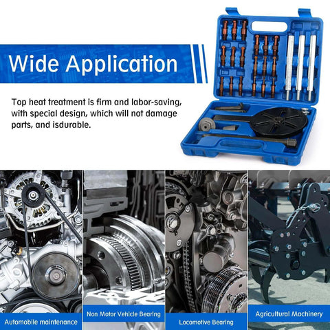 21 in1 Bearing Puller Set displayed in blue storage case for wide applications including automotive and agricultural machinery.