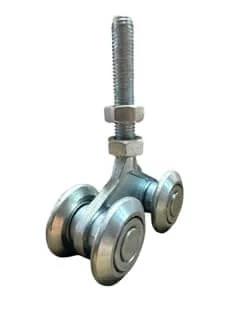 Heavy Duty Track Roller Wheels Two Pack for Beam Trolley System, 450 Lbs Weight Capacity, silver finish, side view