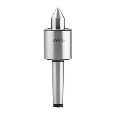 MT2 Morse Taper Live Center for Wood Lathe, heavy duty tailstock, 60 degree T10 steel cone with triple bearing, shown front view