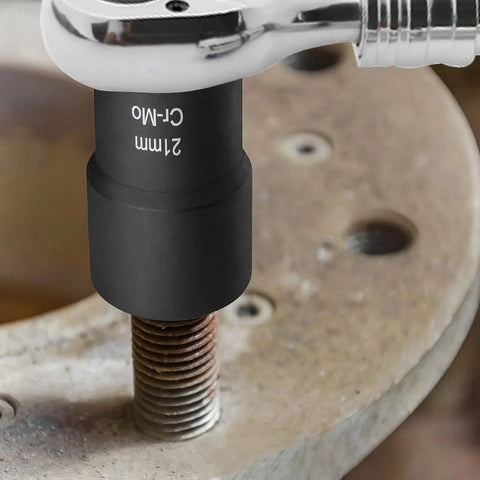 Nine Piece Lug Nut Extractor Set With One Half Inch Drive Bolt Remover Sockets For Damaged Rusted Rounded Off Bolts And Wheel Lock Removal Easy Out Extractor Set For Impact Tools A Solid Fathers Day Gift installed on a rusted bolt.