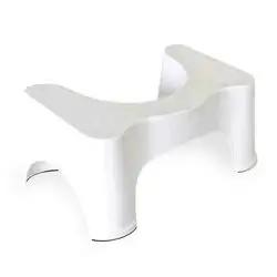 Simple Curve 7 Inch White Bathroom Toilet Stool For Easy Squatting, side view, white plastic, designed for standard toilets.