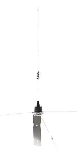 Ground Plane NMO Mount Kit with Four 21 Inch Radials and SO239 Connector, mounted on a base, designed for 2 inch poles or pipes.