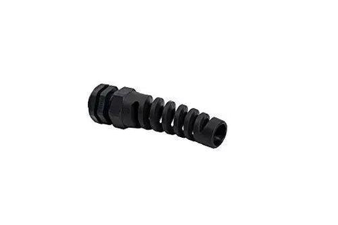 IP68 Waterproof M22 PG16 Cable Gland Connector With Spiral Flex Strain Relief, Lock Nut, Rubber Washer, 5-Piece Kit shown in black PA66 body