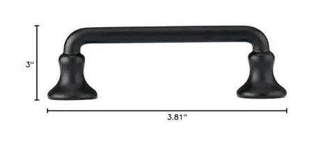 Toulon Collection Matte Black Round Cabinet Pull, 3 Inch Center To Center Traditional Drawer Handle, front view with dimensions.