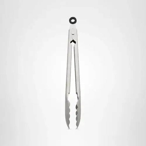 Stainless Steel Utility Tongs 12 Inch with locking mechanism, durable 430 stainless steel for grilling, cooking, and kitchen use.