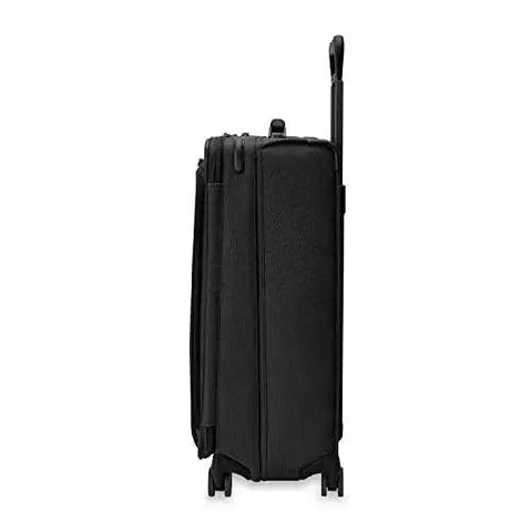 Side view of Large 29 Inch Expandable Spinner Checked Luggage For Travel With One Touch CX Compression, black Briggs And Riley.