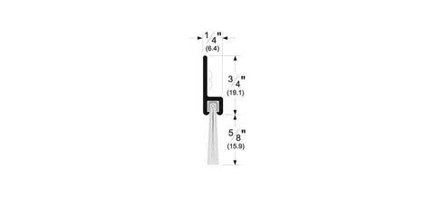 Cross-section view of concealed brush seal for meeting stile doors in dark bronze, black brush insert, 1"x84", slotted holes, Pemko 085576 18061DNB84