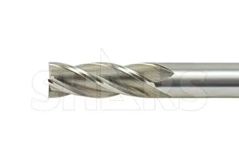 Pro Grade Five Sixteenths Inch HSS End Mill With Four Flutes Center Cut Right Hand Cut Three Quarters Inch Flute Length Three Eighths Inch Shank Overall Length Two And A Half Inches By Shars, side view