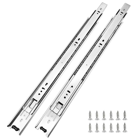 Two 22-inch full-extension ball bearing side mount drawer slides with screws, 10 Pairs of 22 Inch Hardware 3-Section Full Extension Ball Bearing Side Mount Drawer Slides,100 LB Capacity Drawer Slide.