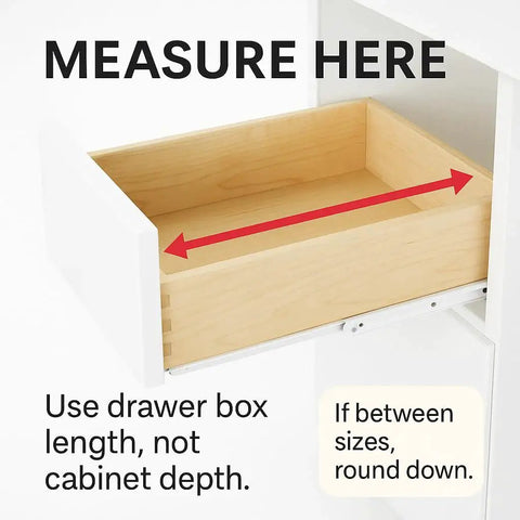 Illustration showing measurement guidance for 22 Inch Euro Cabinet Slides Pack Of 2 For Face Frame And Frameless Cabinets.