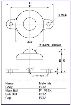 22 lbs Load Capacity PEEK Ball Transfer Unit Made in Japan - VXB Ball Bearings