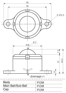 22 lbs Load Capacity U1 UHMWPE Plastic Ball Transfer Unit Made in Japan - VXB Ball Bearings