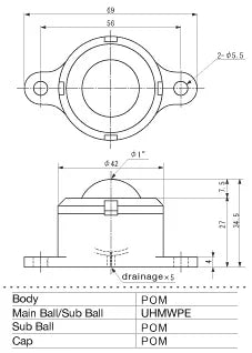 22 lbs Load Capacity UHMWPE Ball Transfer Unit Made in Japan - VXB Ball Bearings