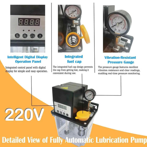 220V Automatic Lubricating Oil Pump with digital display and pressure gauge for lathe, milling, drilling, and punching equipment.