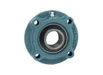 Front view of 1-3/8 in (34.9 mm) Wide Piloted Flange Cartridge Set Screw, Single Unit Cast Iron Flange Housing with Stainless Steel Insert.