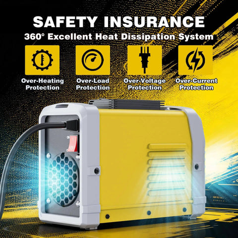 Portable 225Amp Stick Welder With 110V Inverter IGBT Tech Digital Display And Synergic Control, shown with heat dissipation system.