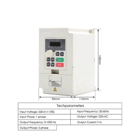 VFD inverter dimensions for Air Cooled Spindle Motor 2.2KW ER20 With VFD Inverter 110V Aluminum Housing 4 Bearings Steel Ball Bearing