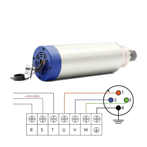 Beefy 2.2KW ER20 Air Cooled Spindle Motor For Engraving And Milling, 80mm Spindle, 110V, ceramic bearings, wiring diagram