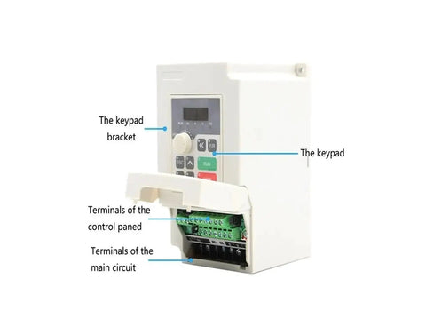 110V VFD Inverter for 2.2KW ER20 Air Cooled Spindle Kit, showing keypad, terminals, and control panel