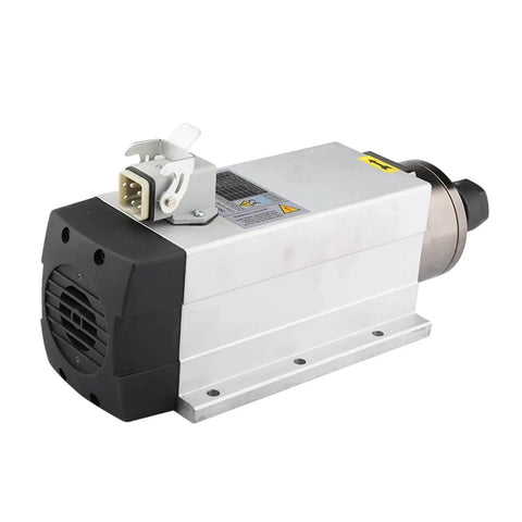 2.2KW ER20 Spindle Motor For CNC Router Square Air Cooled With Flange 220V 380V, angled view showing air cooling and flange mount.