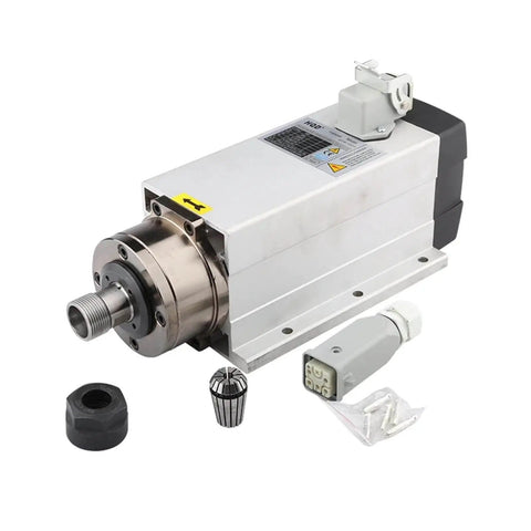 2.2KW ER20 spindle motor for CNC router, square air cooled with flange, 220/380V, high torque, includes bearings and components